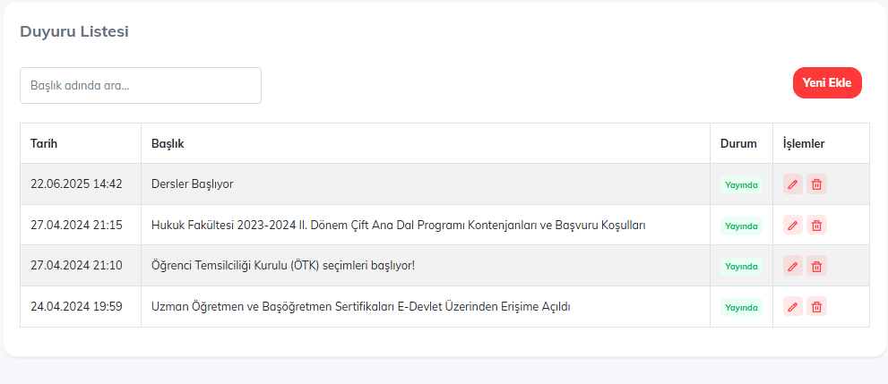Öğrenci Duyuruları
