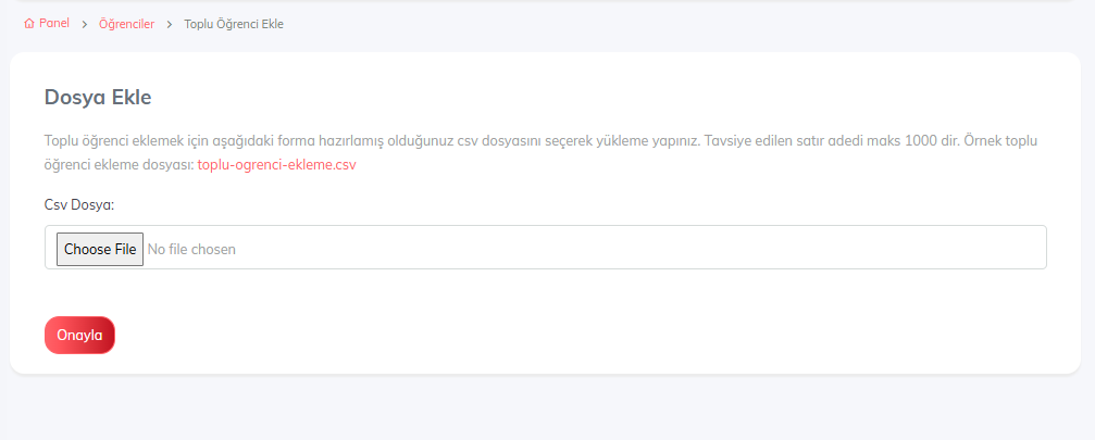 Toplu öğrenci ekleme